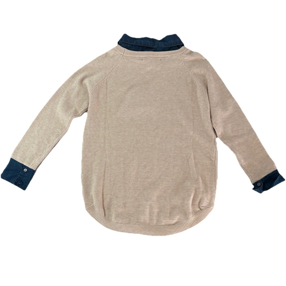 Ness Light Oatmeal Knit 3D knit appliqué Beanie Denim Shirt Collar Large Sweater - Picture 7 of 13